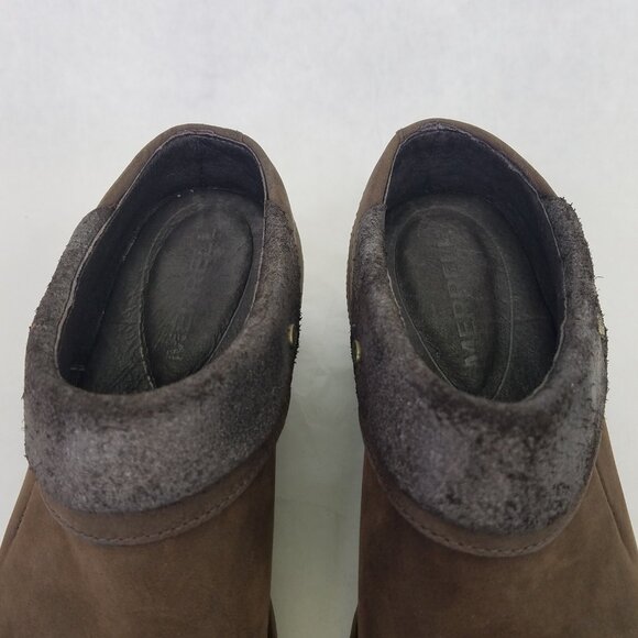 Merrell Luxe Wrap Mule Women's 6 Brown Suede Leather Clog Metal Rivets Cone Heel - Picture 11 of 16